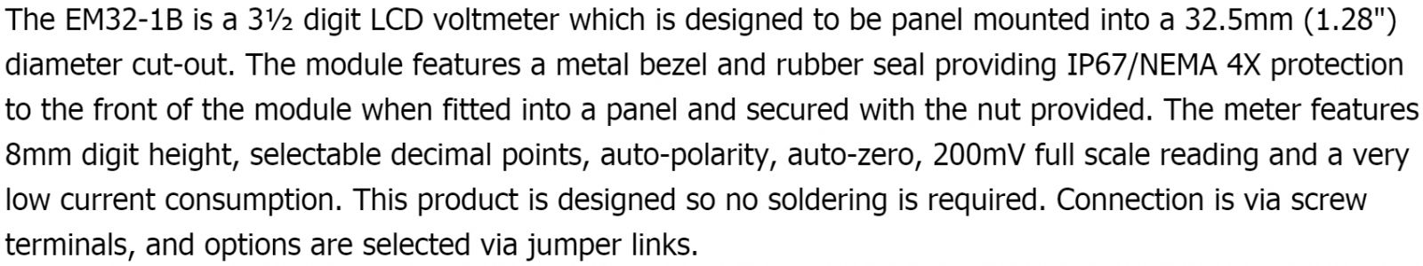פנל מטר וולט מטר דיגיטלי LASCAR PANEL METER EM32-1B